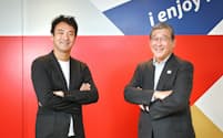 対談に臨む日本財団パラリンピックサポートセンターの山脇康会長（右）とUUUMの鎌田和樹社長（東京都港区）