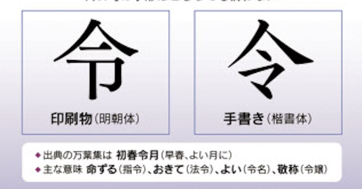 明朝体と手書きで字形異なる 令 どちらも同じ字 日本経済新聞