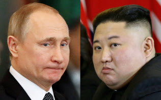 ロシアのプーチン大統領(写真左)と北朝鮮の金正恩委員長=ロイター ロシアのプーチン大統領(写真左)と北朝鮮の金正恩委員長=ロイター