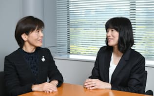 鳥海智絵・野村証券専務執行役員（左）と華房実保・三菱ケミカル執行役員