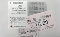 梅田駅の「田」の変形表記が使われている切符や定期券