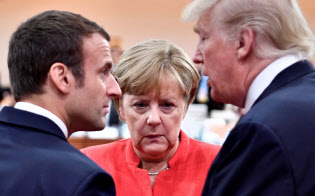 トランプ米大統領(右)にメルケル独首相もマクロン仏大統領(左)も翻弄されている(写真は2017年のG20首脳会議=ロイター) トランプ米大統領(右)にメルケル独首相もマクロン仏大統領(左)も翻弄されている(写真は2017年のG20首脳会議=ロイター)