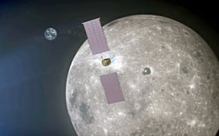 月を周回する新宇宙ステーション「ゲートウエー」の電気推進装置の想像図（NASA提供・共同）