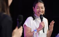 「WOMAN EXPO TOKYO 2019」で話すテニスプレーヤーの伊達公子さん（5月19日、東京都港区）