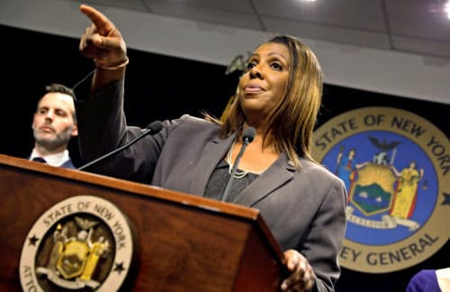 ニューヨーク州のジェームズ司法長官(ニューヨーク)=ロイター