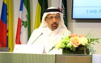 OPECの定例総会後に記者会見したサウジアラビアのファリハ・エネルギー産業鉱物資源相（1日、ウィーン）