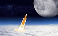 月への有人飛行に使われる大型ロケット「SLS」想像図（NASA提供）