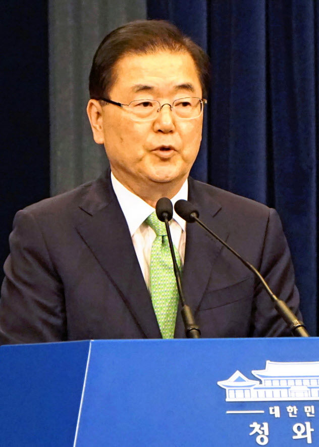 韓国大統領府の鄭義溶国家安保室長=共同 韓国大統領府の鄭義溶国家安保室長=共同