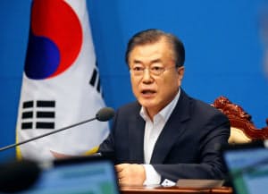 文大統領は強い言葉で日本を非難した=聯合・AP