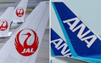 日本航空（JAL）と全日空（ANA）の機体