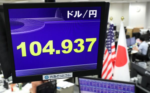 1ドル=104円台後半で推移する外為市場(26日午前、東京都港区)