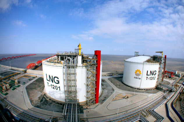 米中貿易戦争により中国向けのLNG輸出が急減した(江蘇省のLNG受け入れ基地)=AP 米中貿易戦争により中国向けのLNG輸出が急減した(江蘇省のLNG受け入れ基地)=AP
