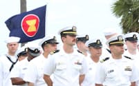 タイのサッタヒープ海軍基地で行われた米・ASEAN海軍合同軍事演習の開会式（2日午前、チョンブリ県）=石井理恵撮影