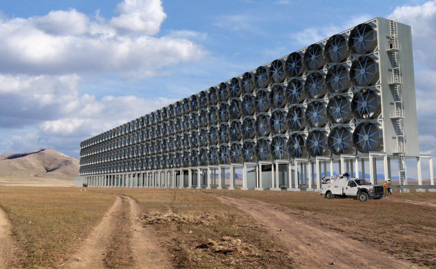 カーボン・エンジニアリング社が計画する二酸化炭素(CO2)除去装置の完成予想図(カーボン・エンジニアリング社提供) カーボン・エンジニアリング社が計画する二酸化炭素(CO2)除去装置の完成予想図(カーボン・エンジニアリング社提供)