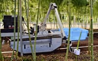 佐賀県太良町で行われた自動野菜収穫ロボットの実演（16日）
