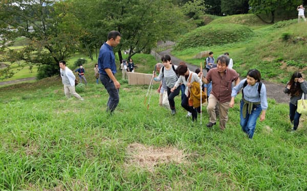 小型円墳が密集する新沢千塚古墳群を歩く（奈良県橿原市、19日）