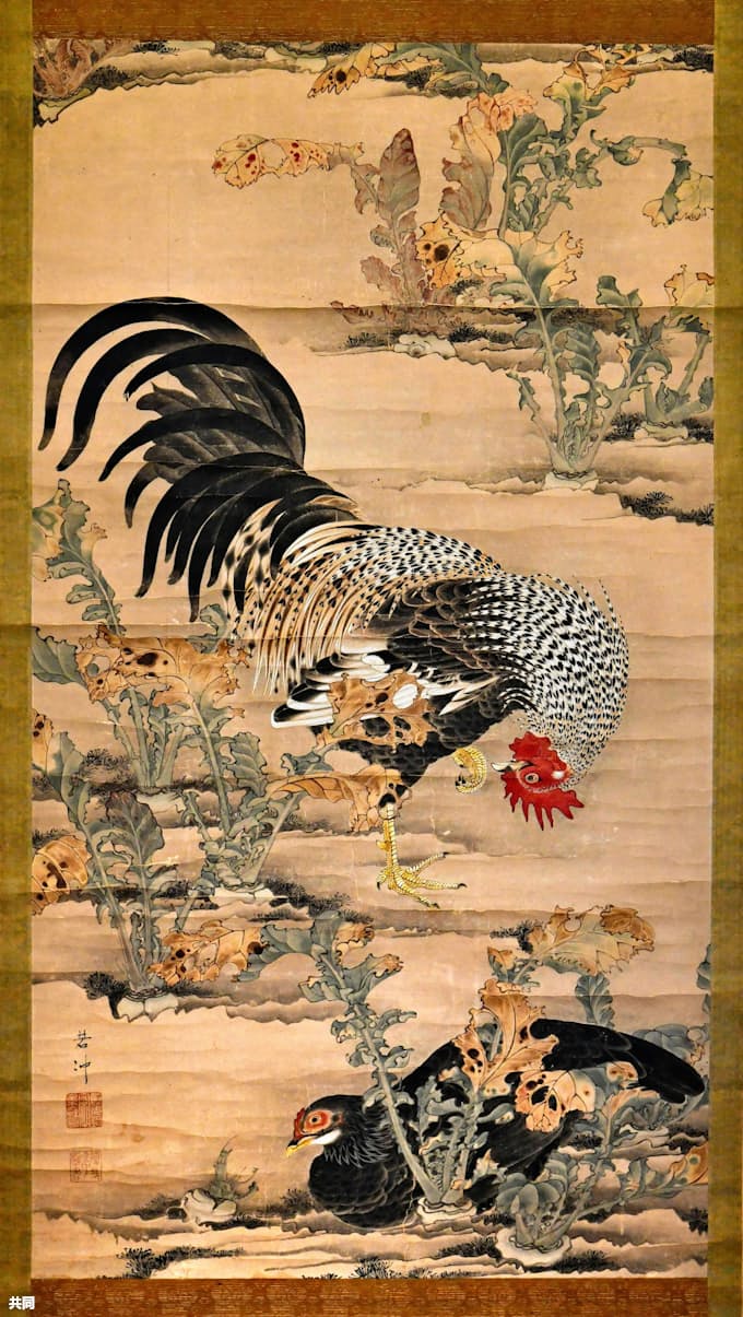 若冲初期作品か カブ畑に鶏2羽 京都の美術館発表 日本経済新聞