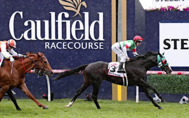 オーストラリア競馬のコーフィールドカップを制したダミアン・レーン騎乗のメールドグラース=共同 オーストラリア競馬のコーフィールドカップを制したダミアン・レーン騎乗のメールドグラース=共同