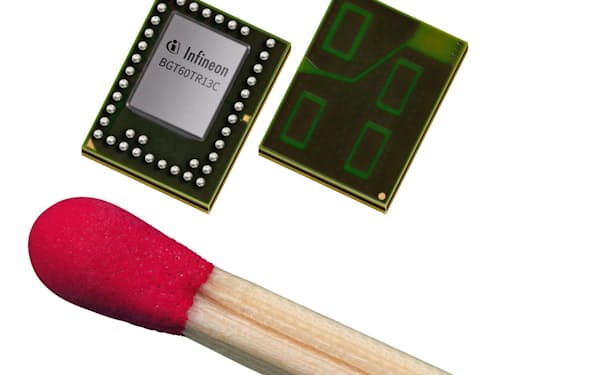 独インフィニオンテクノロジーズが開発した60GHz帯を使ったレーダーチップ。マッチ棒の先大まで小型化した。