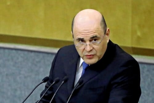 ロシア下院による新首相の承認に先立ち、施政方針を演説したミシュスチン氏(16日、モスクワ)=ロイター