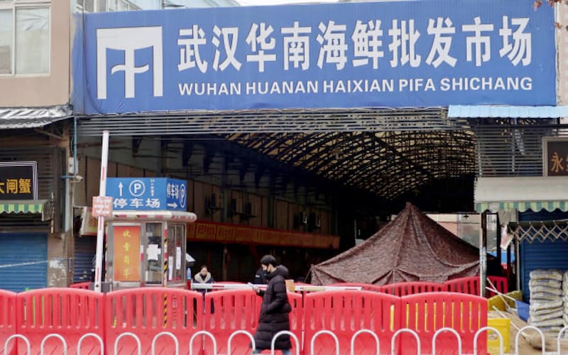 閉鎖された中国・武漢の海鮮市場(17日)=共同 閉鎖された中国・武漢の海鮮市場(17日)=共同