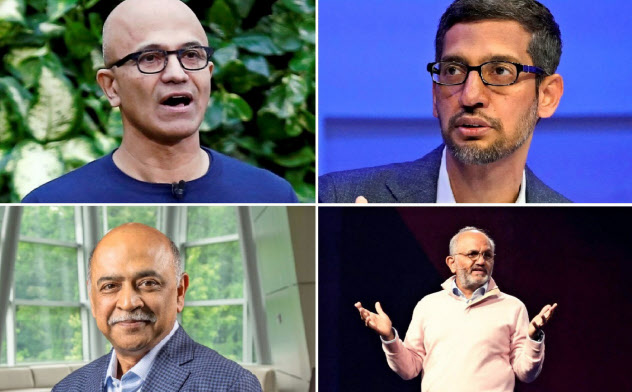 米IT大手でインド出身CEOの存在感が増している(左上から時計回りにマイクロソフトのナデラ氏、アルファベットのピチャイ氏=いずれもロイター、アドビのナラヤン氏、4月に就任するIBMのクリシュナ氏) 米IT大手でインド出身CEOの存在感が増している(左上から時計回りにマイクロソフトのナデラ氏、アルファベットのピチャイ氏=いずれもロイター、アドビのナラヤン氏、4月に就任するIBMのクリシュナ氏)
