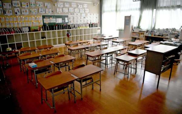 新型コロナウイルスの影響で休校となった小学校の教室（2日、大阪市）=共同