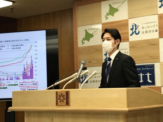 北海道の鈴木直道知事は道立施設の再閉館方針も示した(16日、道庁)