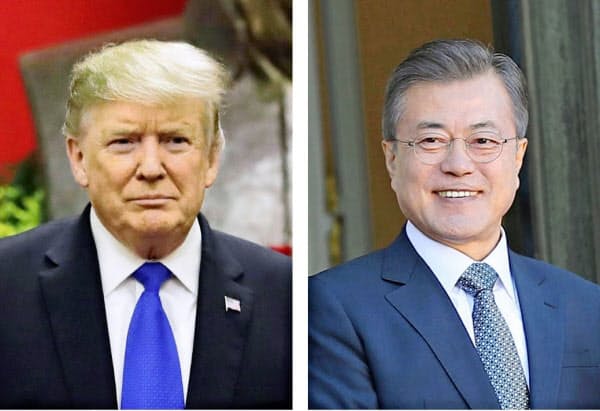 トランプ米大統領(AP・共同)と韓国の文在寅大統領(聯合・共同)