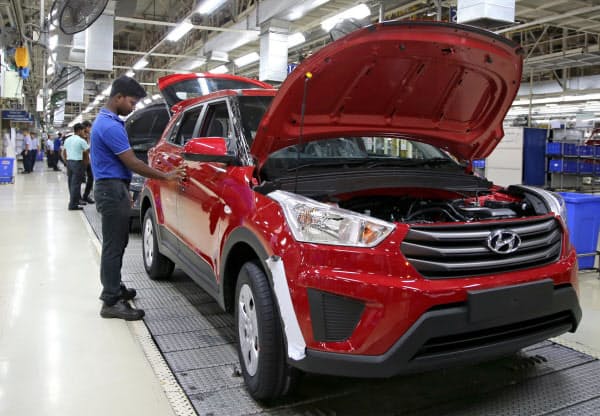 現代自動車も海外工場は生産停止が長引きそうだ(インドの完成車工場)=同社提供