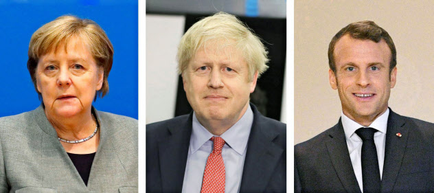 ドイツのメルケル首相(ロイター)英国のジョンソン首相(AP)フランスのマクロン大統領(共同) ドイツのメルケル首相(ロイター)英国のジョンソン首相(AP)フランスのマクロン大統領(共同)