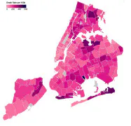 ニューヨーク市が公表した郵便番号別の死亡率データ(同市のサイトより) ニューヨーク市が公表した郵便番号別の死亡率データ(同市のサイトより)