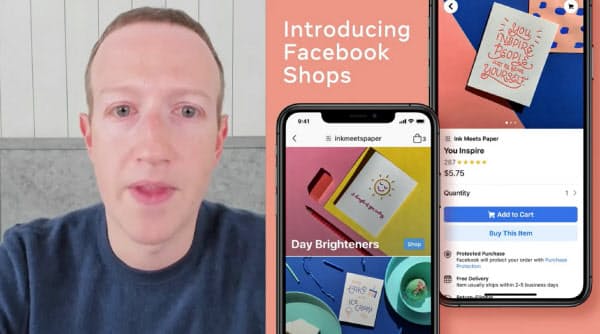 米フェイスブックのマーク・ザッカーバーグCEOはカナダのショッピファイなど外部企業との連携を強める方針も示した(写真はフェイスブックの配信画面)