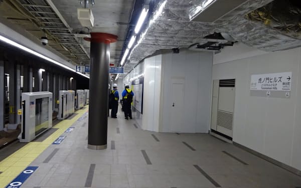 東京メトロとUR都市機構が報道陣に公開した「虎ノ門ヒルズ駅」（2日、東京都港区）
