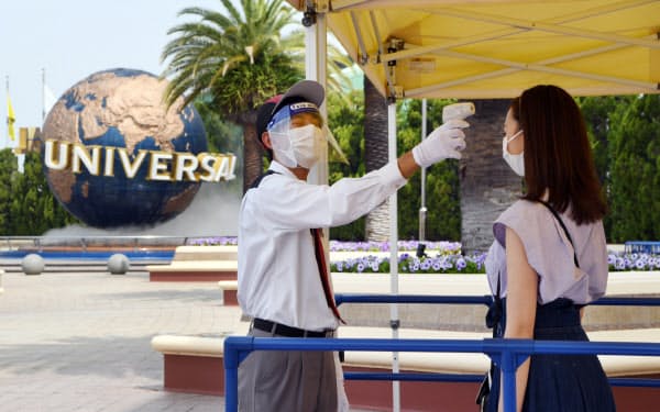 報道公開された入場ゲートでの検温のデモ