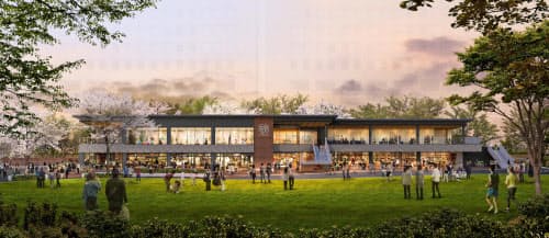 広大な芝生広場の中にレストランやフィットネスクラブがオープンする(完成イメージ)