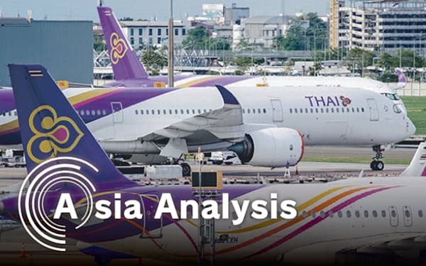 タイ国際航空は新型コロナ以前から経営不振が続いていた（バンコク近郊のスワンナプーム空港）=小高顕撮影