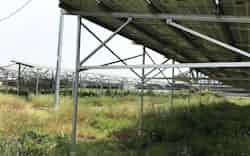 香川県観音寺市の設備。太陽光パネルの下で、シイタケを栽培する 香川県観音寺市の設備。太陽光パネルの下で、シイタケを栽培する