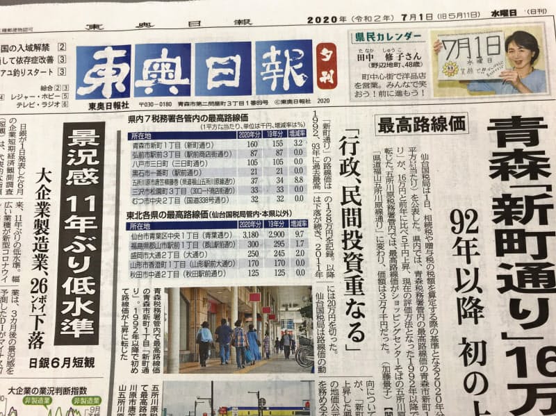 東奥日報 夕刊を休刊へ 日本経済新聞