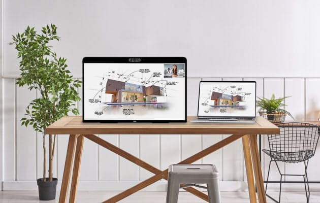 ズームは家でのビデオ会議に特化した端末（写真左）を８月に発売する＝同社提供