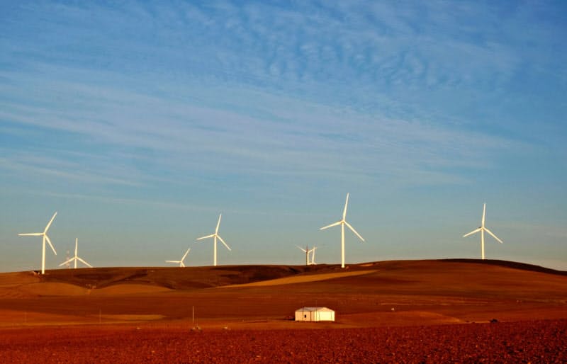 エネルギー源の低炭素化が中長期で進む(南アフリカの風力発電所)=ロイター エネルギー源の低炭素化が中長期で進む(南アフリカの風力発電所)=ロイター