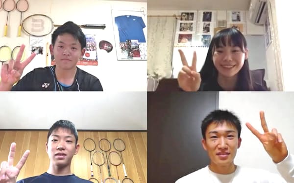 桃田（右下）は地元香川県の子供たちとオンライン上で交流した（UDN SPORTS提供）