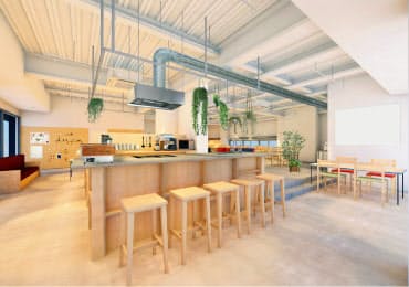 シェアオフィスの1階はキッチンを中心に企業の交流を図る(イメージ写真)
