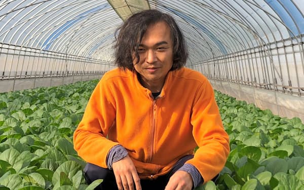 葉物野菜の有機栽培で事業を急拡大させている「ふしちゃんファーム」の伏田直弘氏（茨城県つくば市）