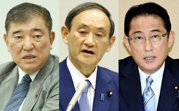 自民党総裁選に立候補した(左から)石破、菅、岸田の3氏