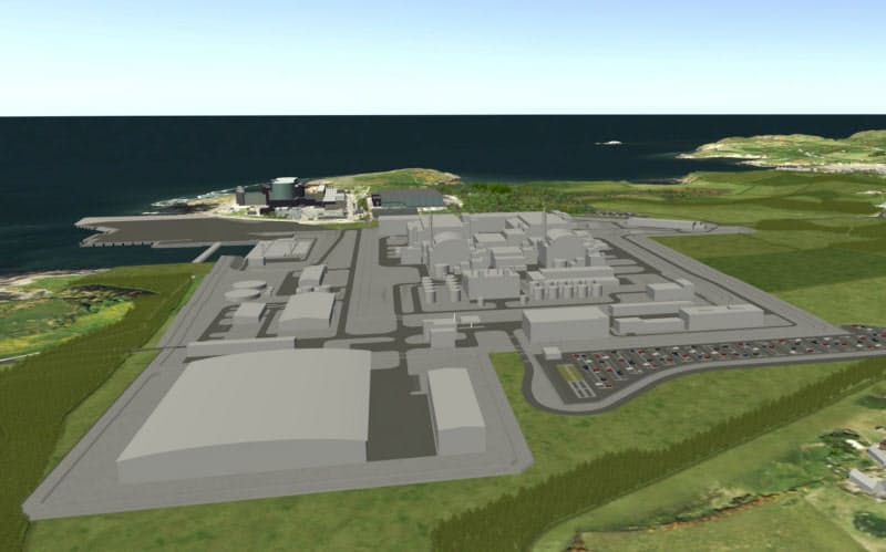 英中部アングルシー島に新設する計画だった原発2基の完成予想図=Horizon Nuclear Power・ロイター 英中部アングルシー島に新設する計画だった原発2基の完成予想図=Horizon Nuclear Power・ロイター