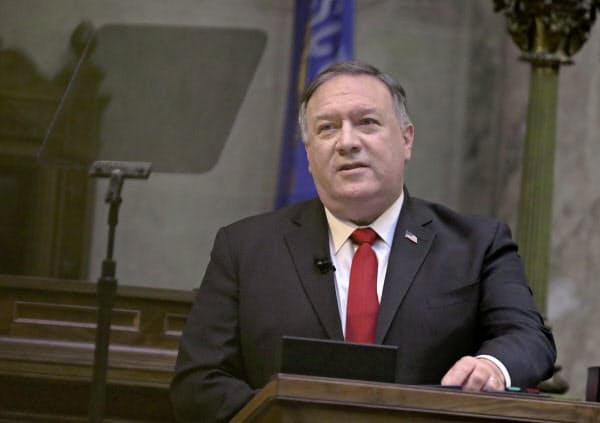 ポンペオ米国務長官は中国の影響力拡大を警告した(23日、ウィスコンシン州議会)=AP
