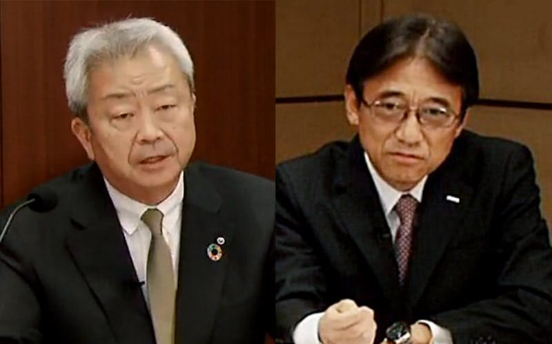 オンラインで記者会見するNTTの澤田社長（写真左）とNTTドコモの吉沢社長（同右）＝29日