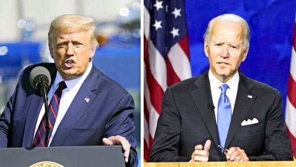 民主党候補のバイデン前副大統領(右、ロイター)と共和党のトランプ大統領(AP)