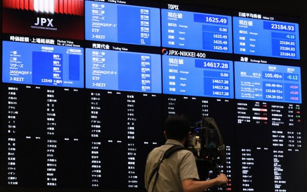 システム障害により取引が停止し、値が表示されていない株価ボード(1日午前、東証)